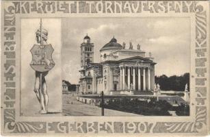Eger, Főszékesegyház. Ép testben ép lélek Kerületi Tornaverseny Egerben 1907. Art Nouveau, címeres keret (EK)