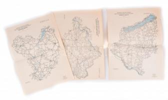 ca 1972 Országos közutak térképe 3 db Somogy, Szabolcs, Szolnok. 50x30 cm