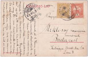 1908 Dunaharaszti, Táj részlet, vasúti híd, gőzmozdony, vonat, dunai úszó vízi hajómalom (vízimalom)...