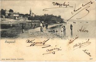 1905 Balatonszepezd, Szepezd; parti részlet, templom. Mérei Ignác kiadása (fl)