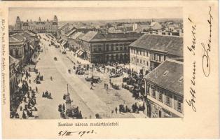 1903 Zombor, Sombor; tér, piac, üzletek. Bruck Sándor kiadása / market, shops