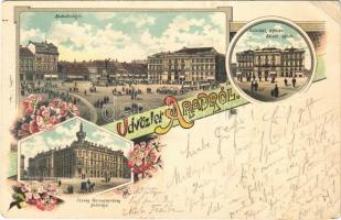 1896 (Vorläufer) Arad, Szabadság tér, színház épület délről nézve, József Kormányzóság palotája / square, theatre, Governing palace. Ottmar Zieher Art Nouveau, floral, litho (EB)