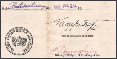 1946 Balatonberény, az Ideiglenes Nemzeti Kormány nagybirtokrendszer megszüntetéséről szóló rendelet...