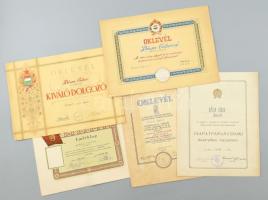 1948-1966 5 db szocialista oklevél, közte Magyar Néphadsereg emléklap tartalékos őrvezetői szolgálatért