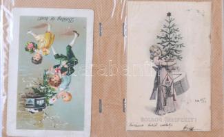 200 db RÉGI magyar motívum képeslap albumban: Karácsonyi és újévi üdvözletek, művész, humor... stb. ...