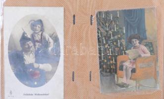 200 db RÉGI magyar motívum képeslap albumban: Karácsonyi és újévi üdvözletek, művész, humor... stb. ...