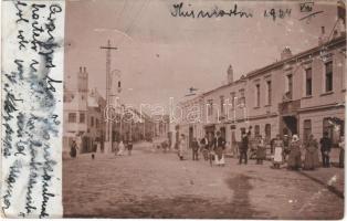 1904 Kismarton, Eisenstadt; Tűzvész után, Szálloda az Arany Sashoz, üzletek / after the fire, street view, hotel, shops. photo (EK)