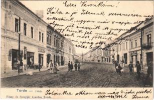 1905 Torda, Turda; Fő tér, Leöb Dávid, Stierl Gyula üzlete. Füssy és Sztupjár kiadása / main square, shops (EK)