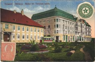 1922 Temesvár, Timisoara; Belváros, Balázs tér, villamos, Timisiana palota / square, tram, palace (EK)