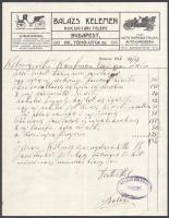 1916 Bp. VIII., Balázs Kelemen Kocsigyári Telepe fejléces számla