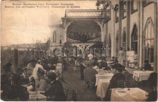 1910 Moscow, Moscou; Les montagnes Worobievy Restaurant de Krinkin / restaurant, terrace, guests and waiters (Rb)