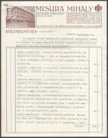 1919 Bp., Misura Mihály automobil Carossier Kocsigyáros fejléces számlája, rajta a gyár látképével