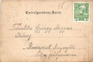 Steindorf, railway station, locomotive, train, mountains. Art Nouveau, litho (EB)