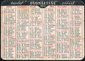1943 Ovomaltine kártyanaptár kisebb törésnyomokkal