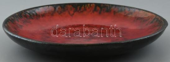Lehoczkyné jelzéssel retró fali kerámiatál, tűzpiros színes mázakkal festett samottos kerámia. Hátul...