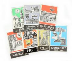 1970-1989 7 db magyar várostérkép: Marcali, Pécs, Salgótarján, Sárospatak, Sopron, Szombathely, Szeged