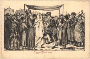 Chype - Maseltow / Jewish wedding scene, cup breaking. Judaica art postcard (r)