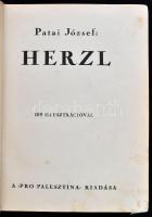 Patai József: Herzl. Bp.,[1932.] Pro Palesztina,(Wodianer-ny.), 367 p., Számos fekete-fehér illusztrációval. Átkötött kopott, foltos félvászon-kötésben, foltos lapokkal, kissé viseltes állapotban.