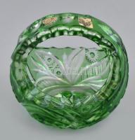Zöld kristály kosárka, többrétegű, csiszolt, metszett, hámozott, hibátlan, m:11 cm