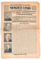 1938 Eucharisztikus Kongresszusról tudósítás a Nemzeti Újságban. Pápa rádióüzenete