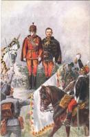 A hadsereg hódolata / Huldigung der Armee / WWI Austro-Hungarian K.u.K. military art postcard, patriotic propaganda with Franz Joseph I of Austria and Charles. Rotophot Nr. 671. s: Geiger