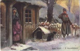 1915 Isten veled! A viszontlátásra! / WWI Austro-Hungarian K.u.K. military art postcard, farewell. A.F.W. III/2. 621. (Rb)