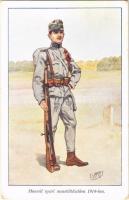 Honvéd nyári menetöltözetben 1914-ben. Honvédség története 1868-1918 / WWI Austro-Hungarian K.u.K. military art postcard, summer uniform s: Garay (EK)