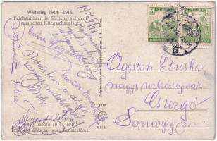 1917 Weltkrieg 1914-1916. Feldhaubitzen in Stellung auf dem russischen Kriegsschauplatz / Világhábor...