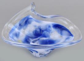 Kék üvegtálka, apró kopásokkal, m:12,5cm