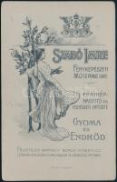 cca 1900 Női műtermi portré, keményhátú fotó Szabó Imre gyomaendrődi műterméből, szecessziós hátlapp...