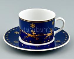 5 darabos reggelizőkészlet, karácsonyi kék arany mintával. Jelzett. Szép állapotban