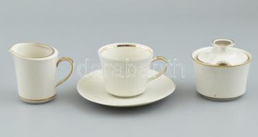 4 személyes reggelizőkészlet cukortartóval, aranyozott, kopott. Jelzett