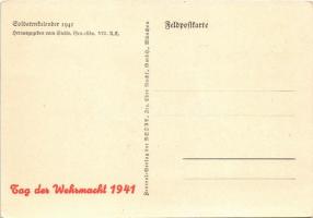 Eine MG.-Kompanie rückt über eine Notbrücke. Soldatenkalender 1941. Tag des Wehrmacht 1941 / WWII Ge...