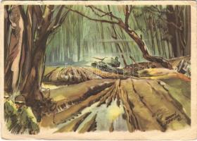 1944 Aus dem Wald von Kolodesy / WWII German military art postcard, tank s: Schneider (EB)