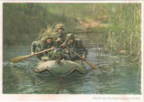 Második világháborús német katonai lap. Átkelés egy folyóágon gumicsónakon. Weber haditudósító felvétele. Carl Werner / WWII German military river crossing (r)