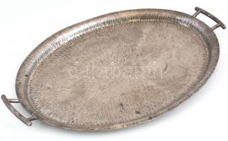 Ezüst (Ag) mattlézott füles tálca, jelzett, nettó: 721g, 38,5x25cm