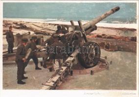 Második világháborús német katonai lap. Német hadsereg tüzérsége partvédelemben. Schödl haditudósító felvétele. Carl Werner / WWII German military coastal defense artillery (r)