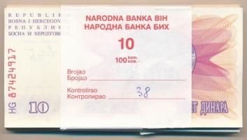 Bosznia-Hercegovina 1992. 10D (84x) eredeti banki kötegelővel, sorszámkövetők T:I,I-  Bosnia and Herzegovina 1992. 10 Dinara (84x) with wrapper, sequential serials C:UNC,AU Krause P#10