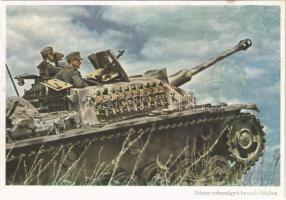 Második világháborús német katonai lap. Német rohamágyú bevetés közben. Maltry haditudósító felvétele. Carl Werner / WWII German military tank (r)