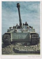 Második világháborús német katonai lap. Német Tigris (Panzerkampfwagen VI) páncélos. Schürer haditudósító felvétele. Carl Werner / WWII German military tank (r)
