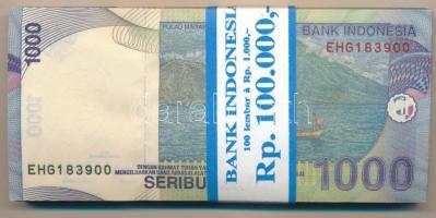 Indonézia 2013. 1000R (100x) eredeti banki kötegelővel, sorszámkövetők T:I,I-  Indonesia 2013. 1000 Rupiah (100x) with wrapper, sequential serials C:UNC,AU Krause P#141