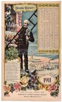 1911 Sopron, Kéményseprő fali naptár litográfia szakadással 42x24 cm