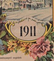 1911 Sopron, Kéményseprő fali naptár litográfia szakadással 42x24 cm