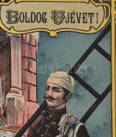 1911 Sopron, Kéményseprő fali naptár litográfia szakadással 42x24 cm