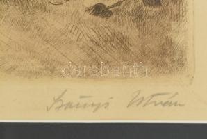 Szőnyi István (1894-1960): Várakozás. Színezett rézkarc, papír, jelzett, üvegezett keretben. 23×31 c...