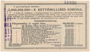 Budapest 1925. "Diák-Sorsjegy" 5000K értékben, "XX." sorozat T:I