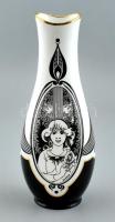 Hollóházi Jurcsák László által tervezett dekorral díszített porcelán váza, matricás, jelzett, kopásnyomokkal, m:31,5 cm
