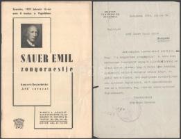 Sauer Emil zeneszerzővel kapcsolatos és más zenével kapcsolatos levelek aláírások gyűjteménye, néhány levélen