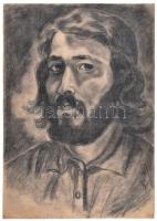 Bán Illés jelzéssel: Férfi portré. Szén, papír. Lap teteje kissé sérült. 43x30,5 cm