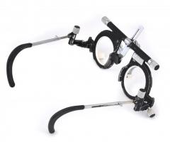 Állítható optometriai lencsekeret szemüveg, japán gyártmány, kopásnyomokkal, 16×11 cm